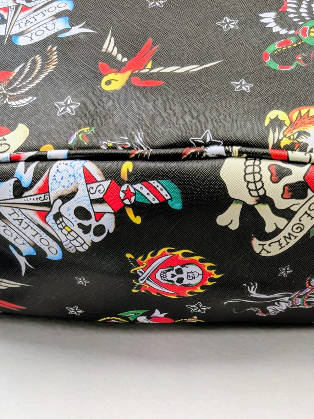 Ed Hardy Black Tattoo Print Backpack Skulls Tigers Graphic Bag NWT Unisex